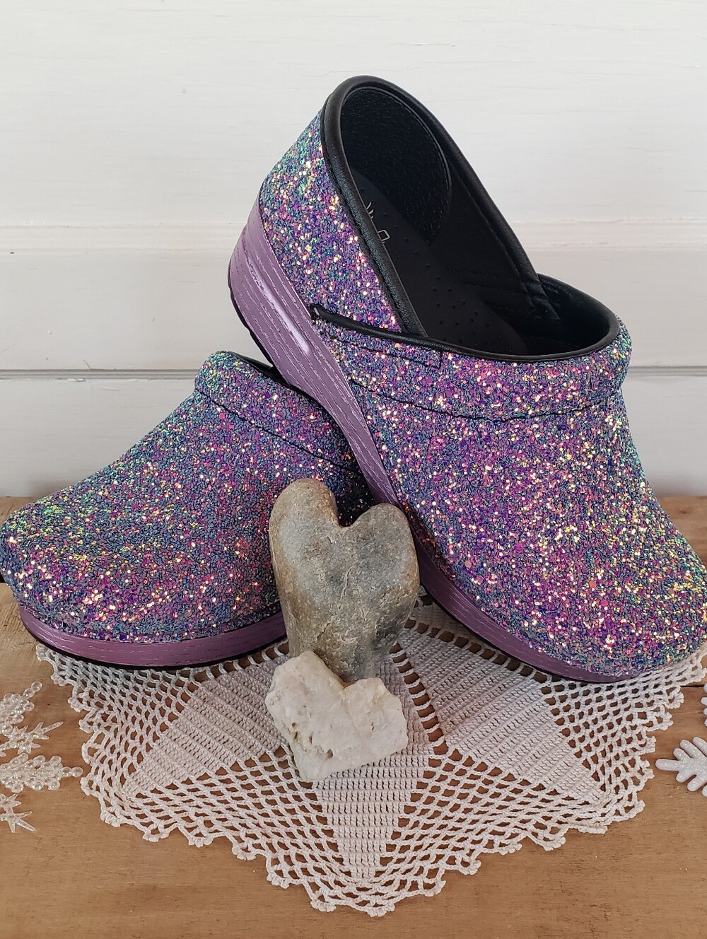 Lilac Dansko Glitter Pro Clog Purple Sparkling Fairycore Festival Boho Bling 💜 - Picture 10 of 16